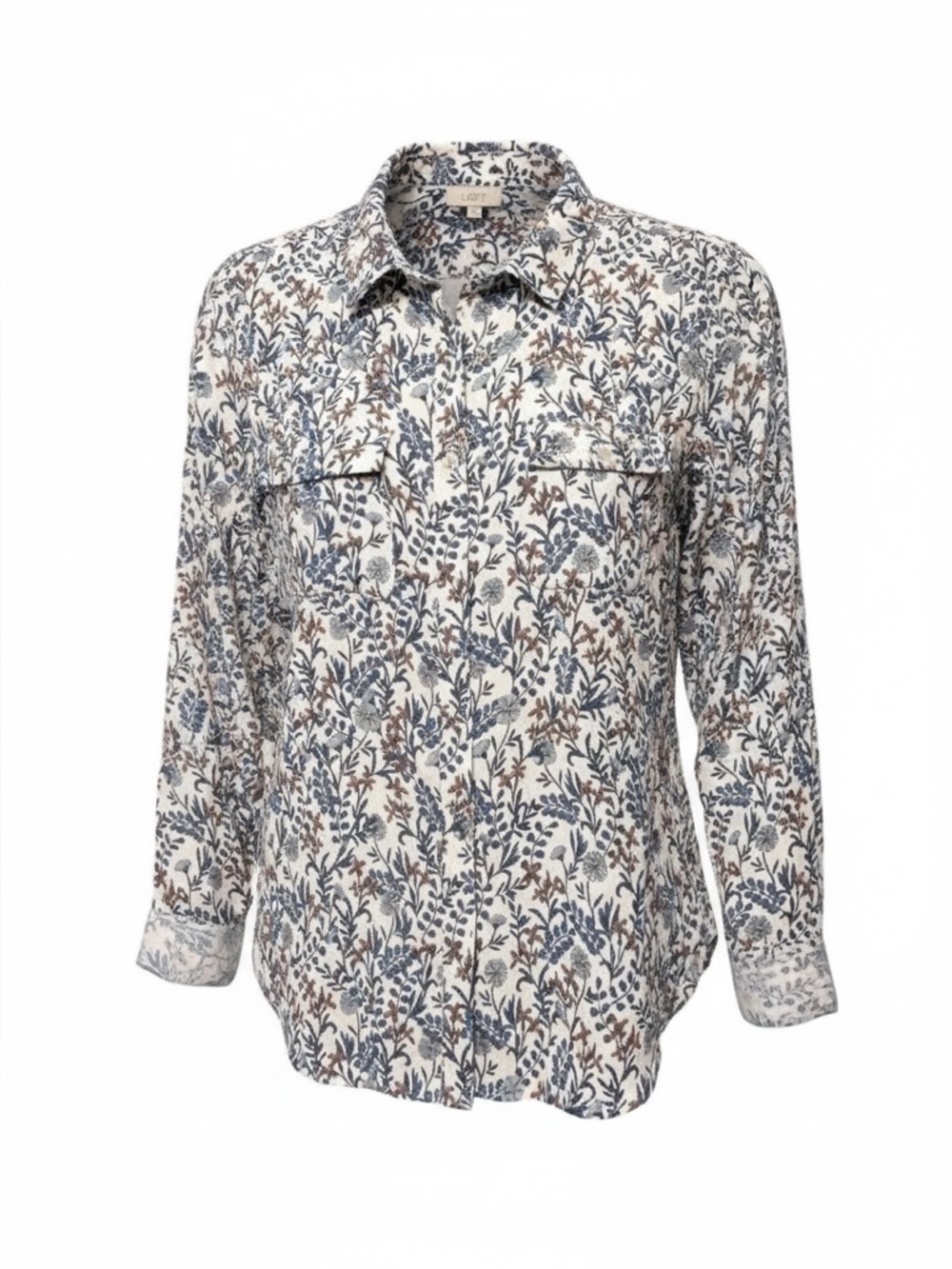 Ann Taylor Loft White  Floral Long Sleeve Top